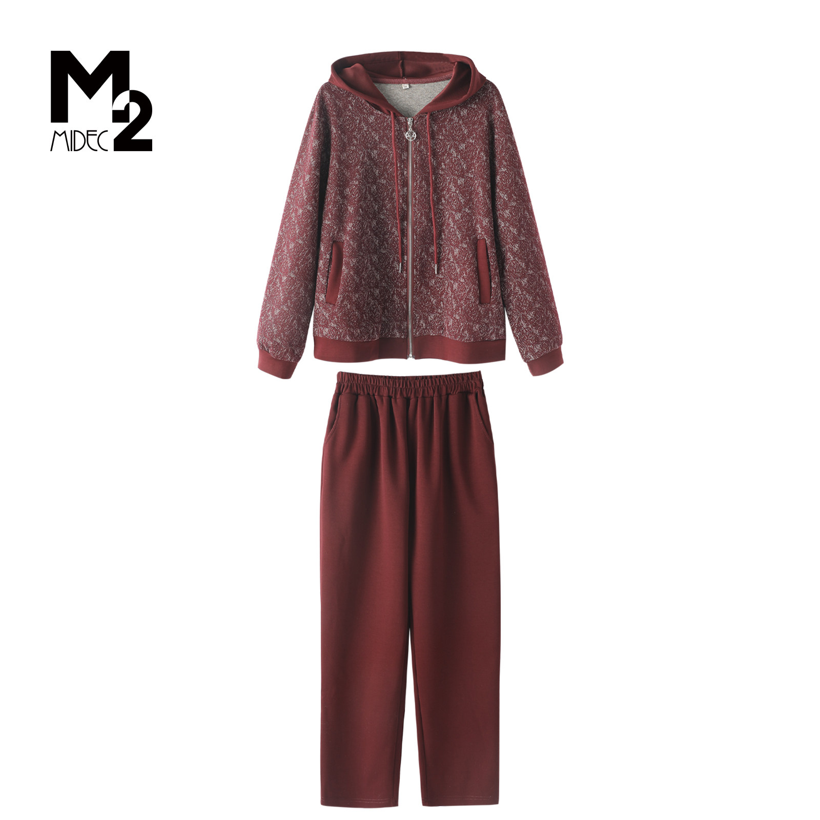 M2折扣店时尚妈妈装连帽拉链运动套装中老年女宽松显瘦休闲两件套