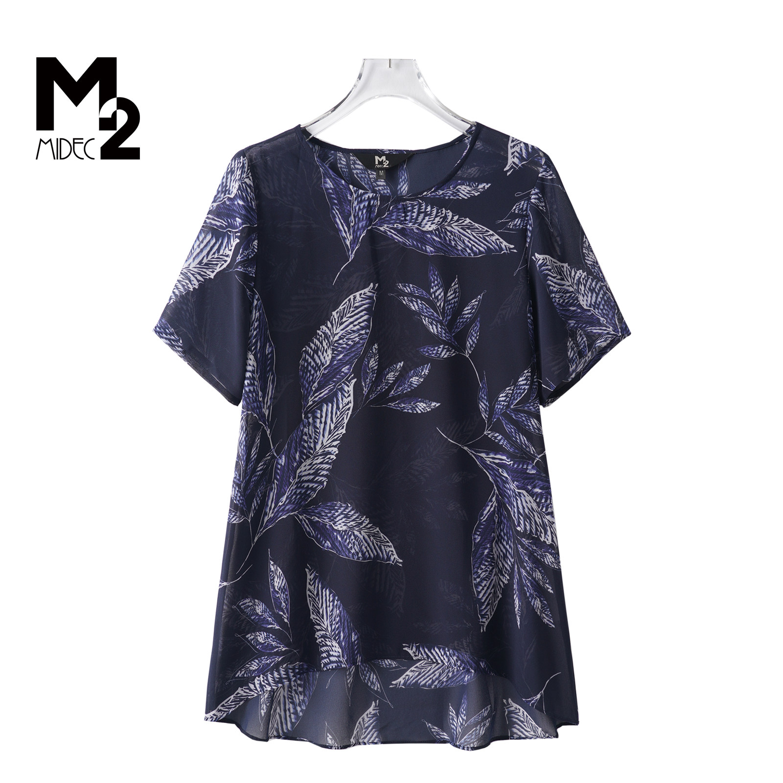M2折扣店夏新款微胖宽松大码收腰显瘦中年妈妈上衣雪纺短袖小衫