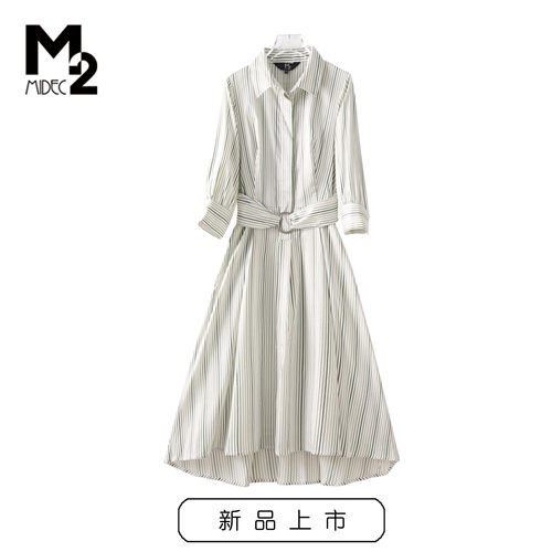 M2折扣店下架宽松大码显瘦中年妈妈八分袖衬衣连衣裙