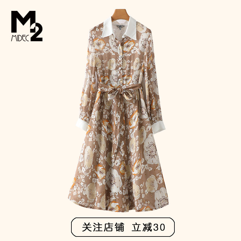 M2折扣春夏店雪纺长袖连衣裙