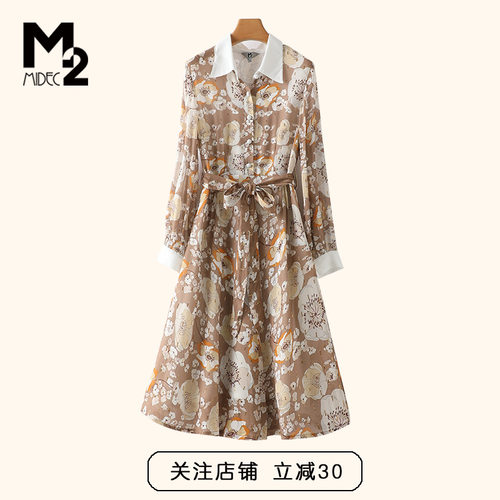 M2折扣春夏店雪纺长袖连衣裙