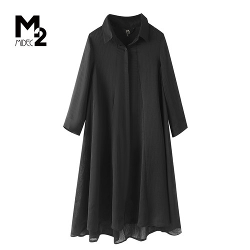 M2折扣店春夏长袖A字通勤连衣裙