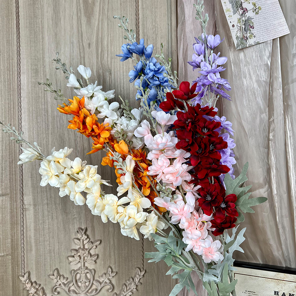 2叉植毛飞燕草仿真假花风信子绢花婚礼堂花材紫罗兰家居婚礼装饰