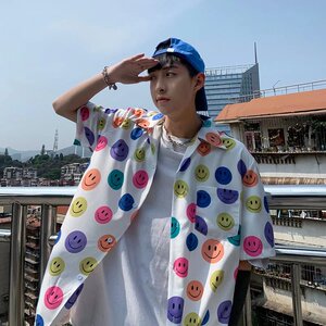 满身印花短袖衬衫男宽松情侣衬衣外套 411-1-c21-p35图片