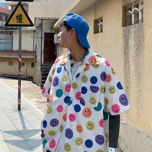 满身印花短袖衬衫男宽松情侣衬衣外套 411-1-c21-p35图片