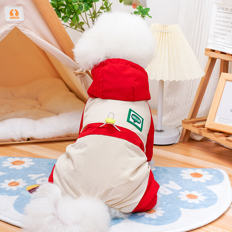 可牵引狗狗衣服小型犬泰迪比熊幼犬秋冬季宠物防风防雨连帽冲锋衣