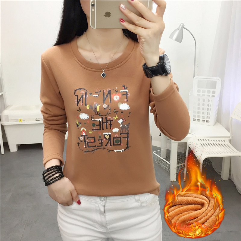 大码女装秋冬季新款保暖长袖T恤加厚上衣胖mm韩版宽松加绒打底衫