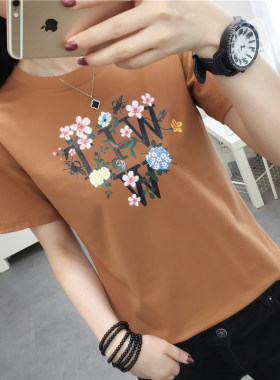 夏装短袖韩版薄款印花棉质女上衣