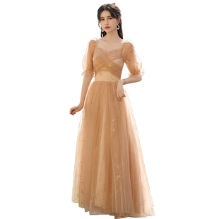 伴娘服简约长款2025显瘦秋冬生日晚礼服裙子时尚大气姐妹裙礼服女