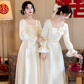 姐妹服伴娘团礼服裙香槟色 高级感长袖 大码 伴娘服胖mm显瘦2025冬季