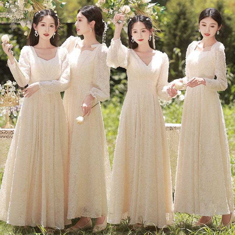 香槟色伴娘服2023新款冬季长袖