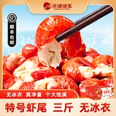 洪湖渔家2025年特级单冻龙虾尾清水无冰衣大号100粒 3斤新鲜 斤