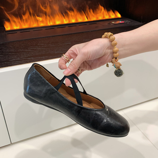 潼潼TONG复古软底圆头芭蕾单鞋女2025新款交叉带浅口平底玛丽珍鞋