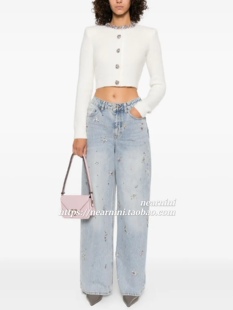 Nearnini 2026早春新款张俪同款重工钉珠彩钻宽松直筒浅色牛仔裤