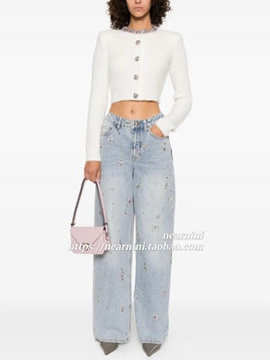 张俪同款重工钉珠彩钻直筒牛仔裤