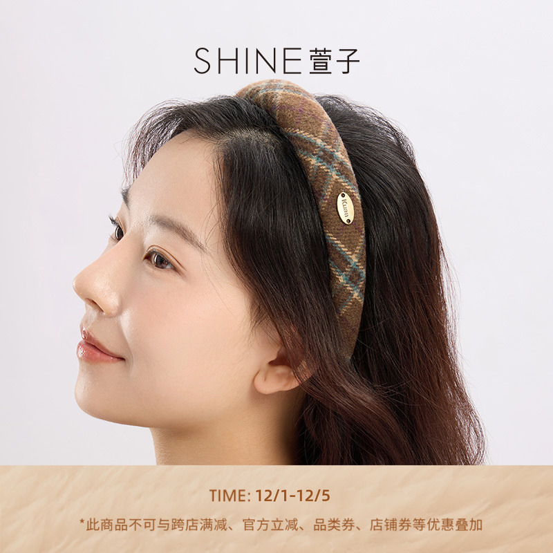 萱子饰品秋冬复古格纹发箍