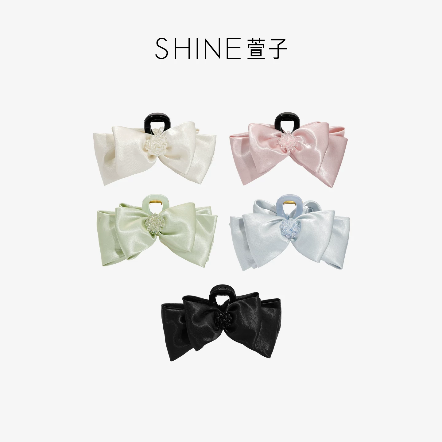 SHINE萱子优雅缎面蝴蝶结抓夹
