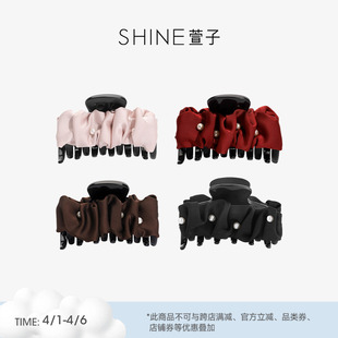 生日礼物 SHINE萱子饰品珍珠黑色珍珠抓夹布艺发饰女女款