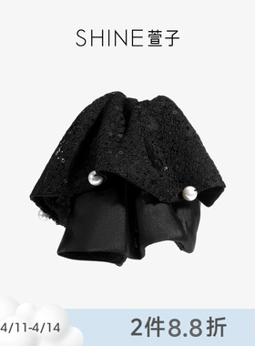 SHINE萱子饰品优雅双层蕾丝珍珠抓夹经典百搭黑色发夹生日礼物