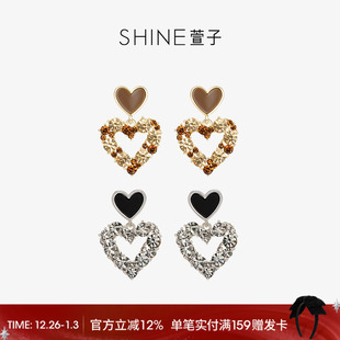 SHINE萱子饰品闪耀水钻爱心耳环女设计感灰色耳钉耳饰新年配饰