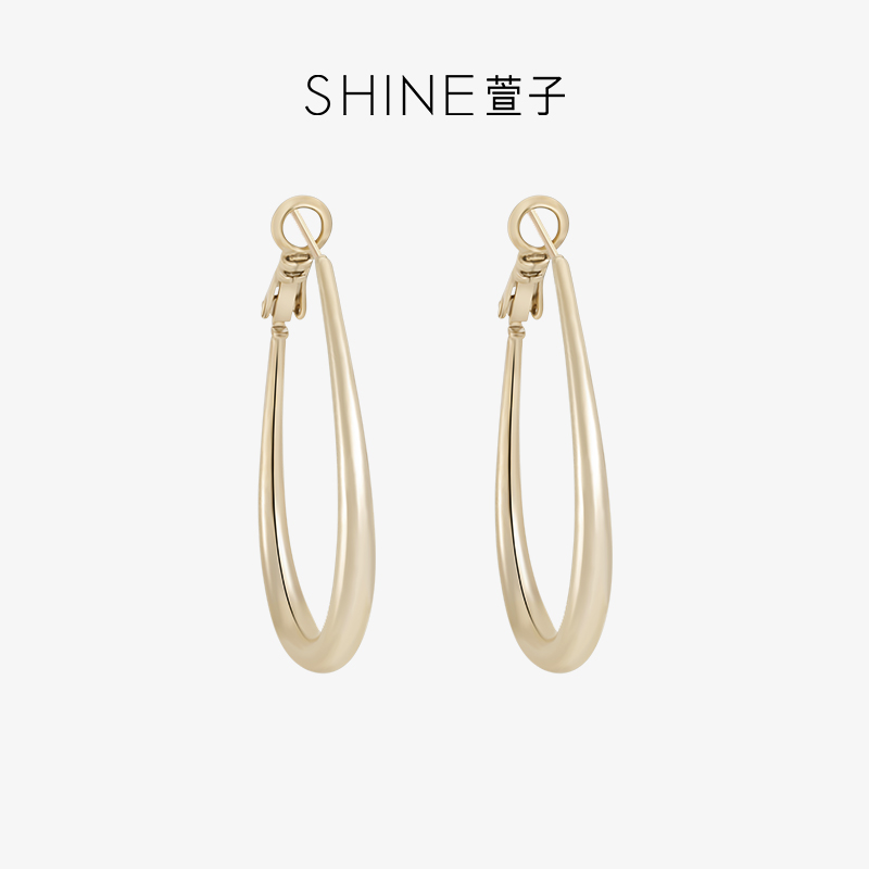 SHINE萱子饰品优雅都市水滴形耳圈极简风百搭金属耳环生日礼物