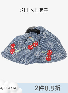 SHINE萱子饰品牛仔樱桃系列时髦印花三角抓夹女布艺发夹通勤发饰