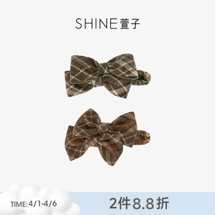 SHINE萱子饰品棕榈绿野系列复古格纹蝴蝶结尖嘴夹发夹生日礼物