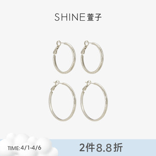 SHINE萱子饰品简约风金属耳圈40mm咖金色耳环生日礼物早春配色