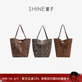 明星同款 SHINE萱子饰品时髦豹纹包双面背单肩包大容量水桶包