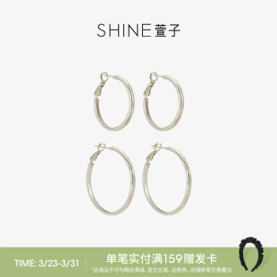 SHINE萱子饰品简约风金属耳圈40mm咖金色耳环生日礼物早春配色