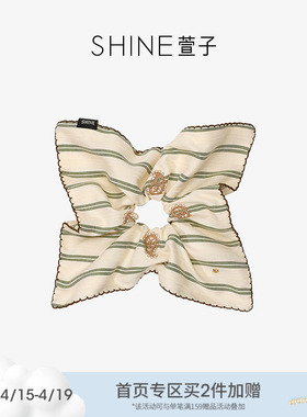 SHINE萱子饰品简约优雅白绿条纹方巾发圈女早春新款百搭布艺发绳