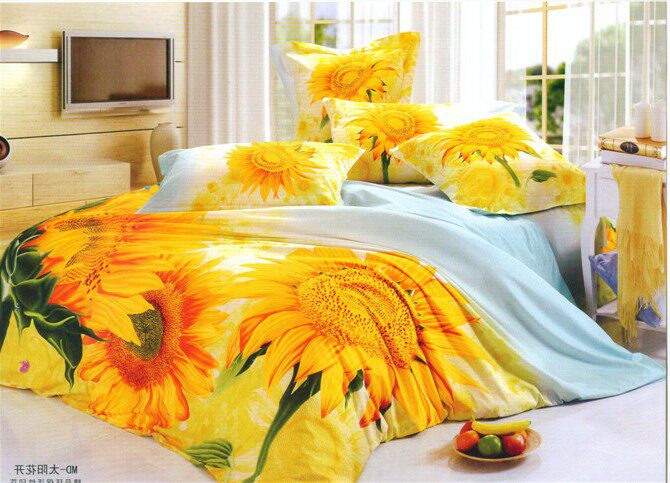leisure time style personality 3D Big flower Brushed Quilt cover sheet Four piece suit pure cotton Sunflower Bedspread Chinese stylein the Bedclothes , Bedding Sets/Family of four/Multiple sets of  category - from Buy2taobao.com to provide professional Taobao agent buy service
