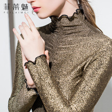 修身 新款 内搭洋气上衣薄小衫 女长袖 亮丝半高领网纱打底衫 2019秋装