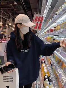 中长款 欧货宽松字母黑色加绒加厚外套上衣 连帽卫衣女2025春秋新款