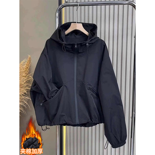 黑色夹棉连帽外套女士2025年冬新款 欧货宽松显瘦加厚保暖休闲夹克