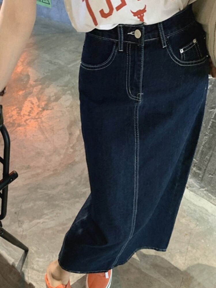 大尺码深蓝色牛仔半身裙女夏季宽松显瘦高腰直筒裙中长版开 叉A字,女装/女士精品,半身裙,淘宝优惠券,粉丝福利购,淘宝优惠卷