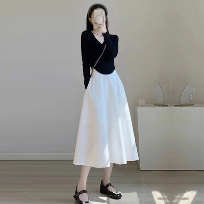 白色半身裙女2024春季新款优雅气质垂感伞裙高腰显瘦中长款A字裙