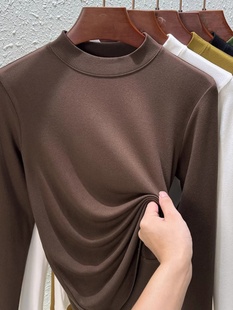 t恤女士下装 简单弹性线修身 衬衫 新款 内上衣 2025春秋季 半高领长袖