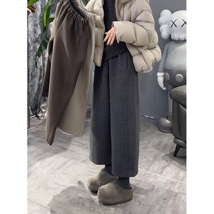 灰色加绒九分休闲裤女士秋冬新款时尚百搭慵懒大码高腰宽松阔腿裤