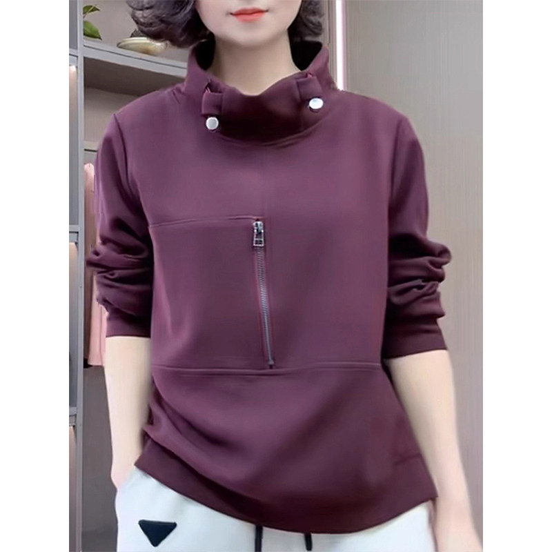 欧货立领无帽卫衣女秋季新款大码胖MM加厚时尚百搭显瘦长袖上衣潮