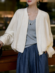 杏色短款棒球服外套女装秋季新款覆古时尚花苞摆宽松休闲拉炼上衣