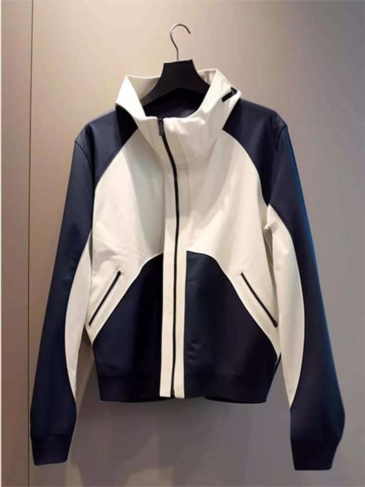 撞色运动服外套女士2025春秋穿搭宽松休闲 防晒夹克上衣小个子立