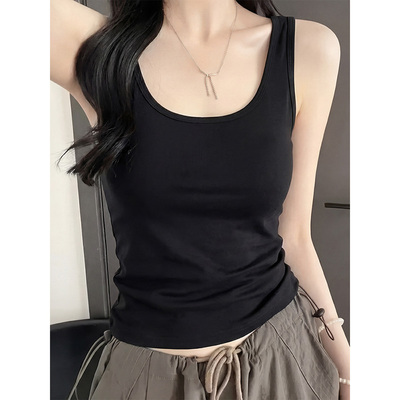 黑色无袖美背U领背心女2026春季新款百搭通勤风外穿修身吊带上衣