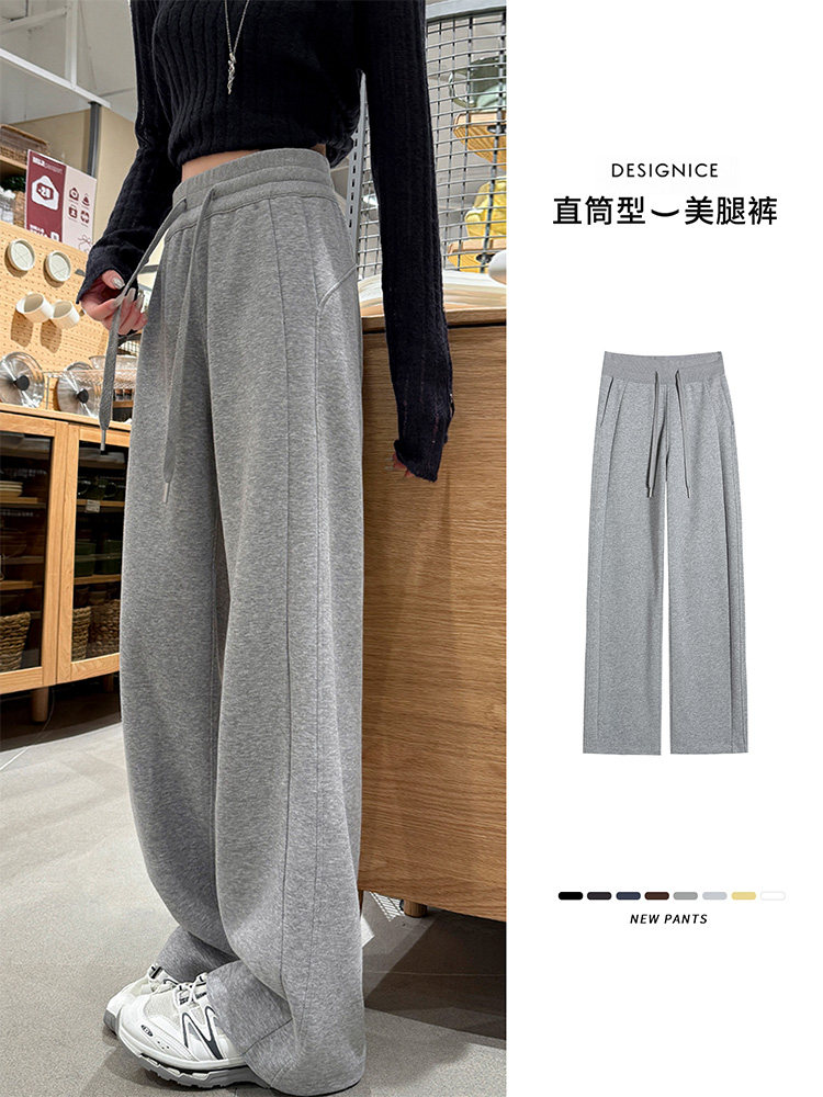 灰色运动阔腿裤女2025秋季新款小个子高腰垂感宽松直筒香蕉卫裤潮