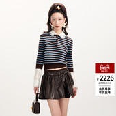 lefame拉飞姆2026早春新款 时尚 航海学院风蓝咖条纹拼接针织上衣
