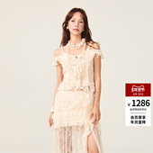 法式 lefame拉飞姆2025冬季 新款 千金蕾丝拼接收腰针织吊带上衣女