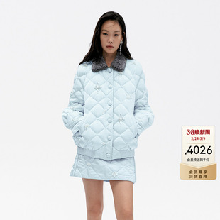 lefame拉飞姆冬季浅蓝色棒球服廓形重工钉珠羽绒服