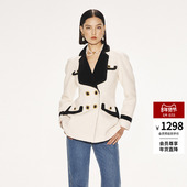 lefame拉飞姆华丽复古港风丝绒拼接领白色大衣