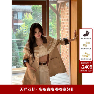 【杨颖同款】lefame拉飞姆2026秋冬新款珠饰褶裥雪纺长半裙蛋糕裙