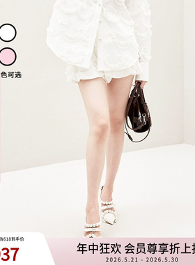 【明星同款】lefame拉飞姆春季精致蕾丝花边白色短裤女
